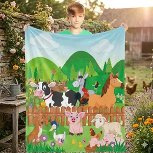 Farm Animal Throw Blanket Flannel Soft Cozy Lightweight Unisex All Seasons Cartoon Pattern for Camping Skin-friendly Lightweight And Soft
