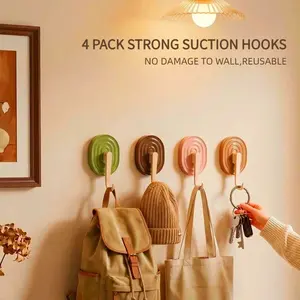 Morandi Retro Style Suction Cup Hook, Multi-Functional No-Drill Removable Adhesive Hook, Strong Kitchen Bathroom Living Room Hook, Self Adhesive Hooks