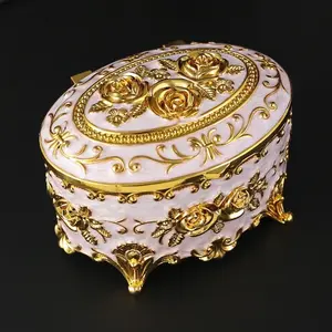 Vintage Rose Pattern Jewelry Storage Box, 1 Count Elegant Jewelry Organizer with Lid, Home Organizer for Earrings, Rings, Necklaces