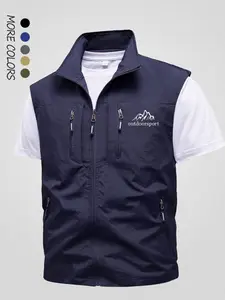 New Outdoor Casual Vest Gilet for Men, Summer Youth Multi-Pocket Quick-Dry Jacket, Travel Fishing Workwear, Loose-Fitting Plain Pattern