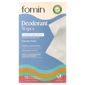 fomin Deodorant Wipes, Variety Pack , 15 Individually Wrapped Wipes