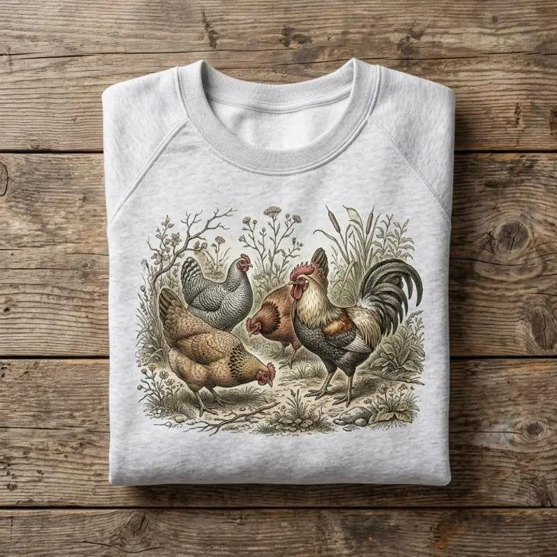 Vintage Shirt Chicken Sweatshirt Cute Rooster Hen Tee Retro Farmhouse Hoodie Country Garden Graphic Pullover Unisex Cottagecore Gift For Her