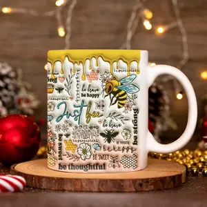 11oz Insulated Ceramic Mug - Inspirational Bee-Themed Cup, Leakproof, Positive Affirmations Design, Funny Witchy Drinkware, Washable, Reusable, Gift-Ready for Friends