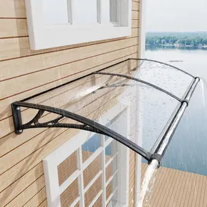 Door Awning with Drainage, Solid Polycarbonate Canopy with ABS Brackets, UV/Rain/Snow Protection for Porch, Window & Patio