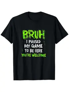 Teen Boys Humorous Gaming T-Shirt, I Paused My Game Bruh Design, Casual Fitted Long Sleeve Tee, Perfect Gift for Gamers