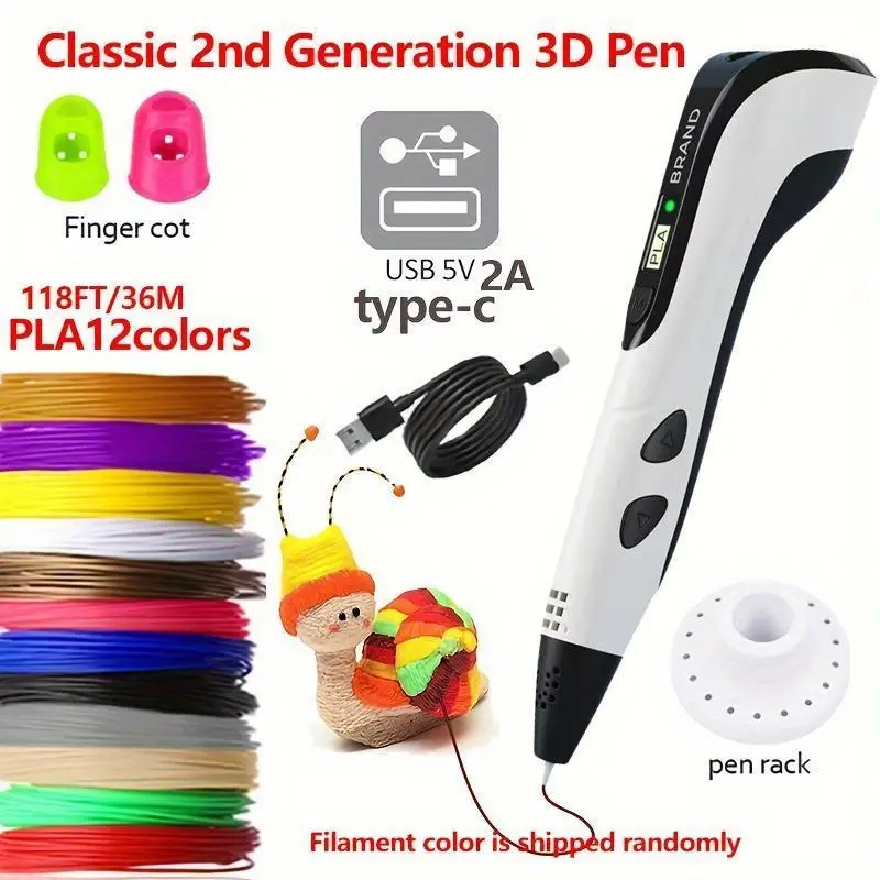 Professional 3D Printing Pen Set with USB-C Charger, 12 Colors Filament, Speed Slider, Latest Upgrade, Unisex Art for Kids DIY Graffiti Tool, Ideal Birthday Gift (Office & Art Supplies)