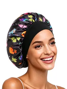 New Butterfly Print Chiffon Sleep Cap, Beauty Bath Hat, Hair Care Accessory, 1pcs, Comfortable and Stylish Headwear for Relaxing