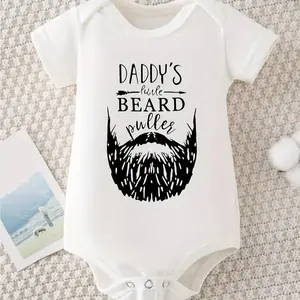 Soft Cotton Baby Bodysuit with "Daddy's Little Beard Puller" Print, Comfy Round Neck, Short-Sleeve, Machine Washable, Perfect for Spring/Summer