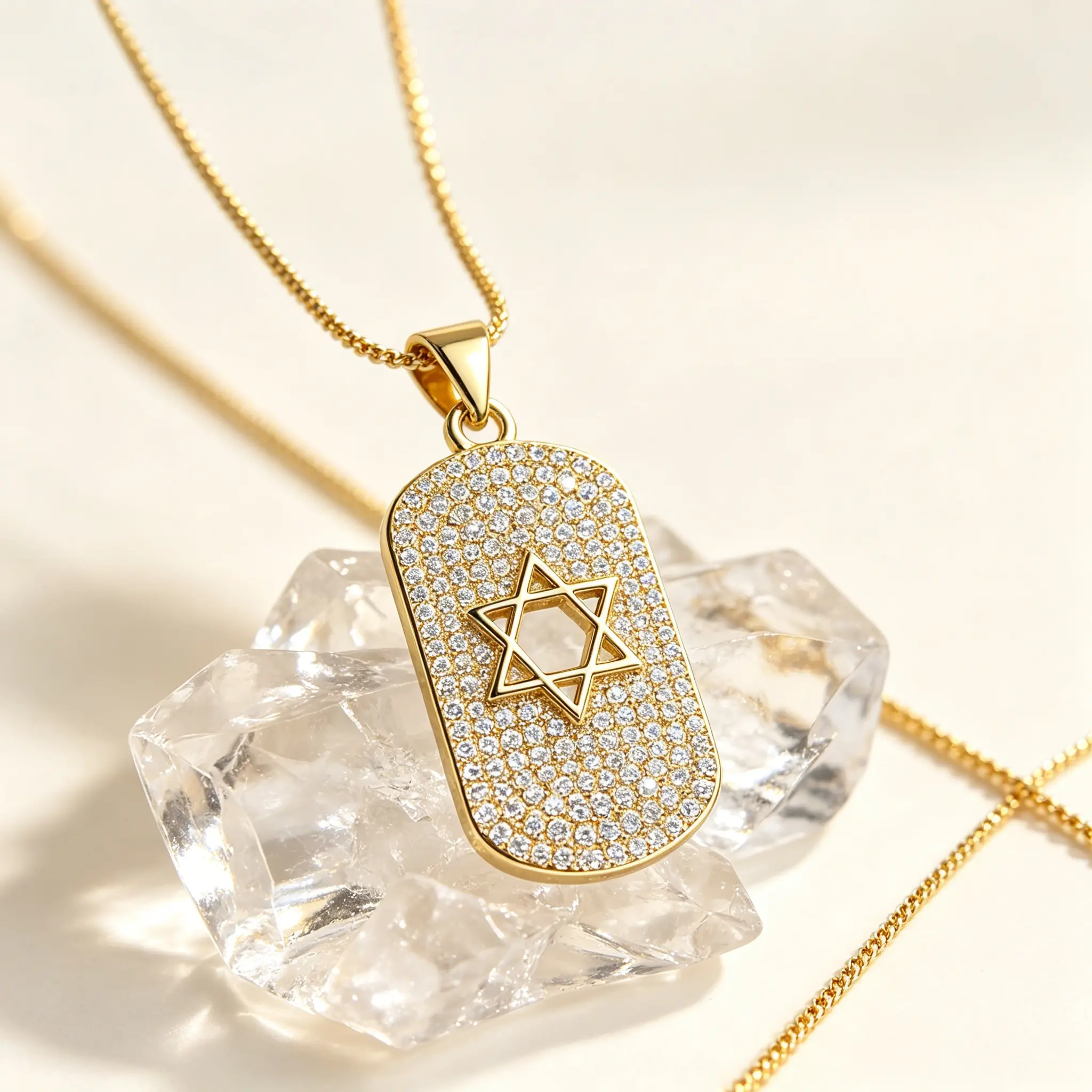 Star of David Gold-Plated CZ Protection Pendant Necklace - Star Artificial Gemstone Necklaces & Pendants for Men-Women, Spiritual Blessing Divine Shield Jewelry for Everyday Wear