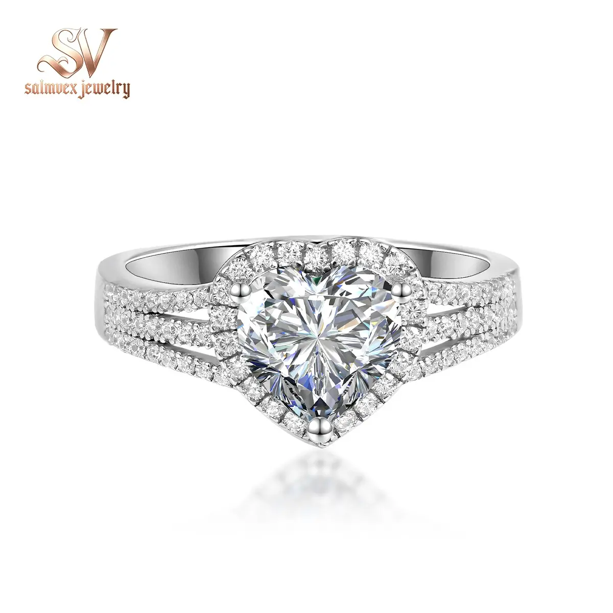 Salmvex Jewelry 2ct Sparkling Heart Halo Split Ring Synthetic Moissanite S925 Love Ring Band Jewelry Perfect Accessories Wedding Valentine Anniversary Christmas Gift for Women Girls