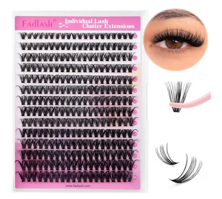 FADLASH DIY Lash Clusters Individual Eyeslash Extensions D Curl 280PCS Natural Eyelash Clusters Soft Band Wispy Volume Eyelash Extension for Beginners DIY at Home (40D-0.07-D, 8-16mm)