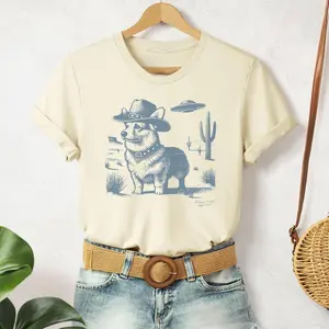 Corgi Shirt, Corgi Vintage Shirt UFO Western T-Shirt, Retro T-Shirt, Cowboy TShirt, Wild West, Dogful DogMom, Dogfulness Shirting Corgeek, Cotton Tee