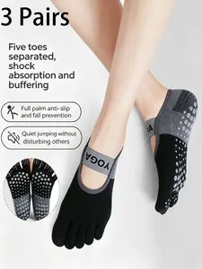3 Pairs Women's Yoga Socks, Five Finger Socks, Anti-Slip Shock Absorbing Comfortable Breathable, Ideal for Indoor Fitness, Pilates, Dance