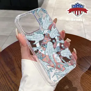 Shark Breeze Pattern Magnetic Phone Case for iPhone 15 16 14 Pro Max 13 12 11 XR XS Plus E Non-Yellowing Clear Crystal Drop-proof Slim Silicone Shockproof Transparent Acrylic Large Hole Cover Supports Wireless Charging