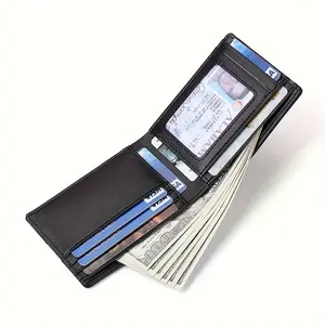 Genuine Leather RFID Wallet Short Anti-magnetic Men's Money Clip Head Layer Cowhide airtag Tracker Dollar Clip