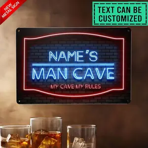 2D 1pc Personalized Metal Sign Featuring Your Name Or Text, Perfect for Men'S Cave Decor & Blue Accents, Ideal for Bar Decoration, Unique Garage Man Cave Art, Home Bar Signage, Basement Bar Embellishments, Wall Art, Measuring 8X12 Inches.