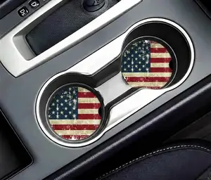 Vintage American Flag Car Coaster Set, Patriotic Cup Holder Inserts for Auto Interior Decor