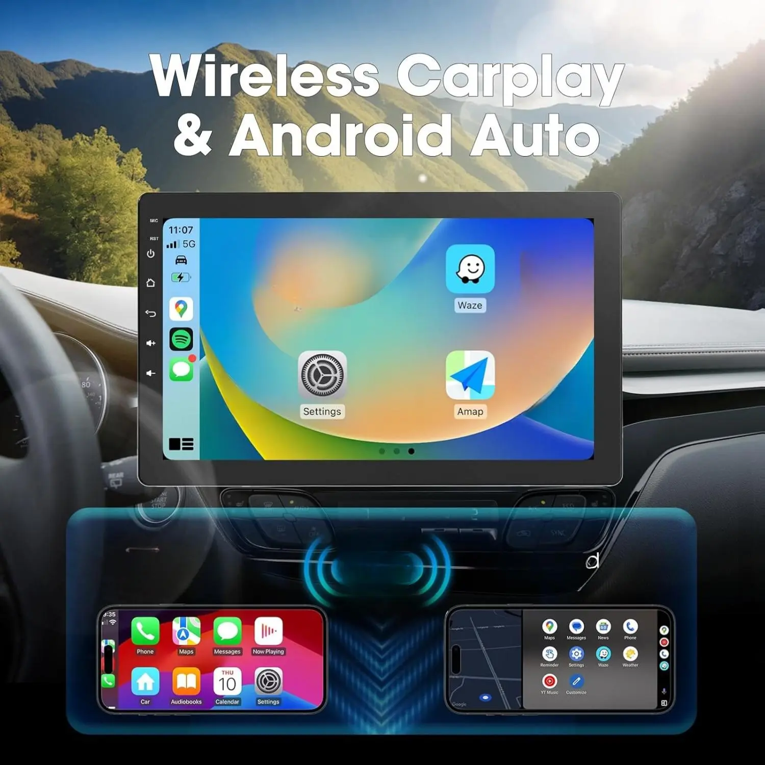 9 Inch Draadloze 2 din Auto Stereo, met Draadloze Carplay en