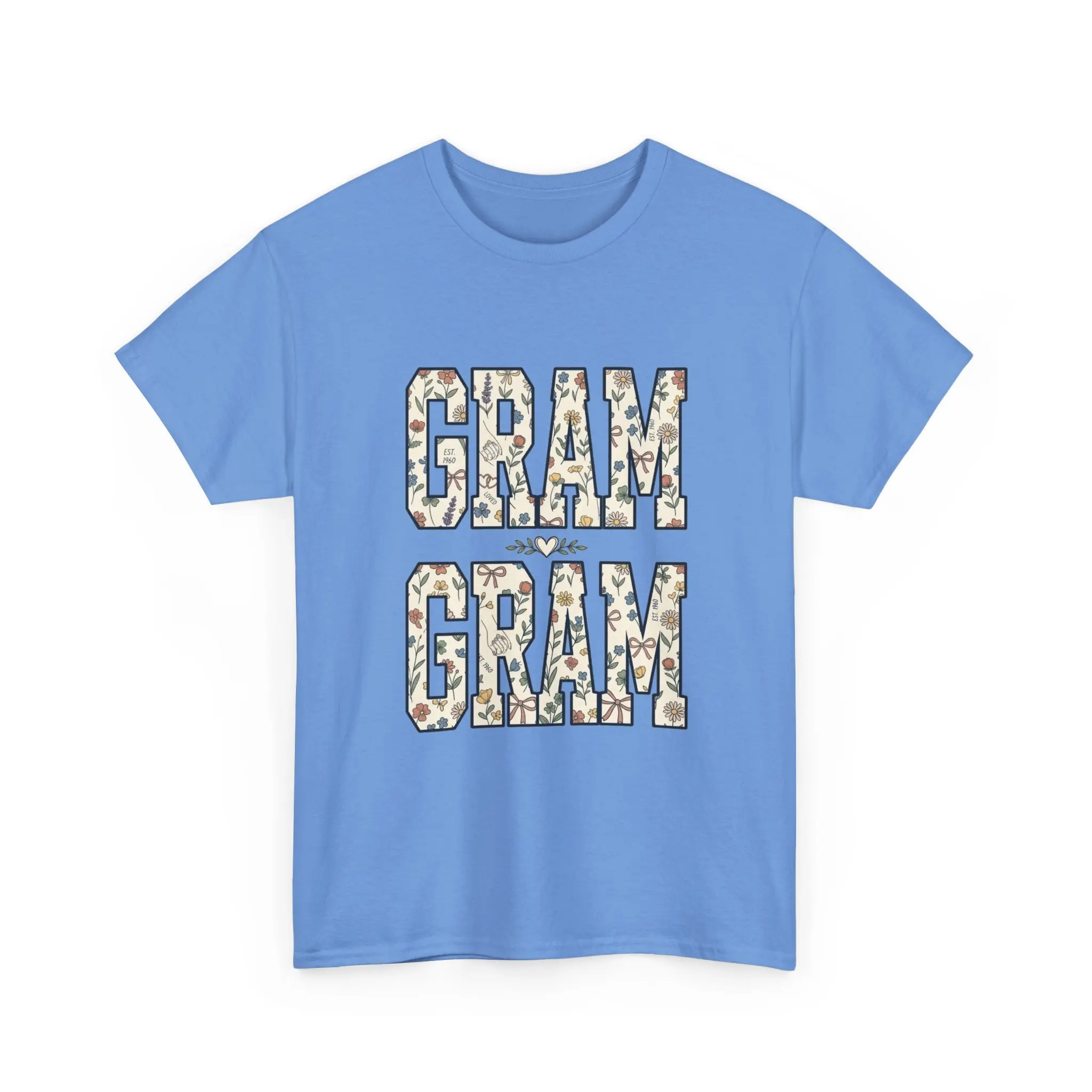 GRAM GRAM T-Shirt | Floral Pattern Block Letters, Grandmother Mom Tee