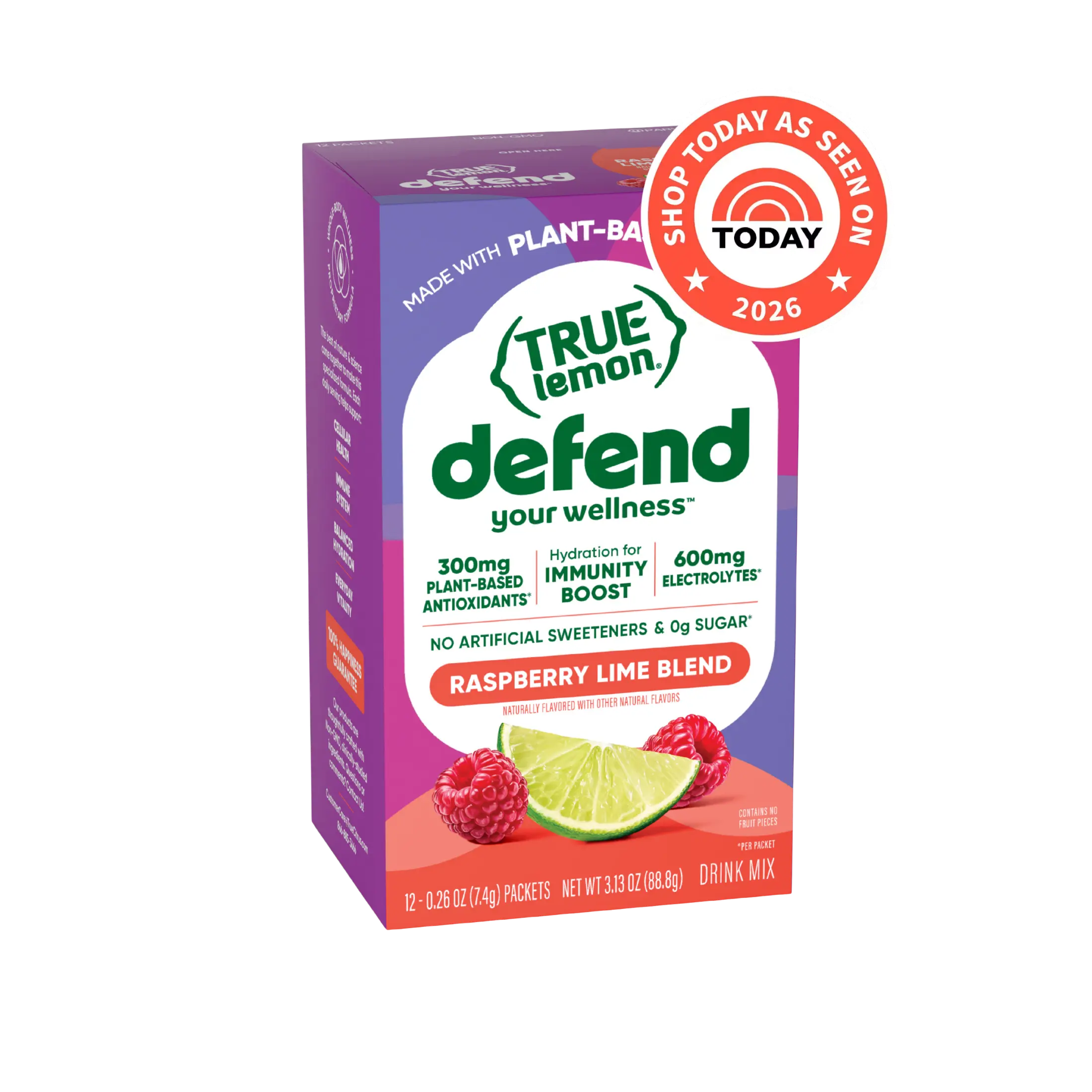 True Lemon Defend Raspberry Lime Blend Drink Mix | Antioxidants + Electrolytes | 0g Sugar