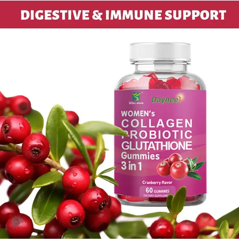 Women's 3-in-1 Collagen, Glutathione Dietary Supplement Gummies - Whitening Beauty Products, 60 Pieces