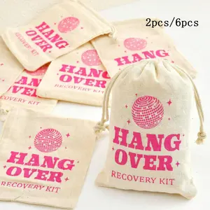 Hangover Recovery Bag, 2/6 Counts Letter Pattern Drawstring Bag, Jewelry Dust Proof Packaging Bag, Gift Wrapping Bag for Birthday Festive Party, Bachelor Party Gift