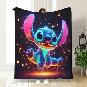 DISNEY CLASSIC Stitch Starry Night Throw Blanket, Soft Flannel Fabric, Perfect for Halloween, Graduation, Office Naps & Outdoor Use, All-Season Cozy Blanket, Halloween Decorations, Comfortable Bedding