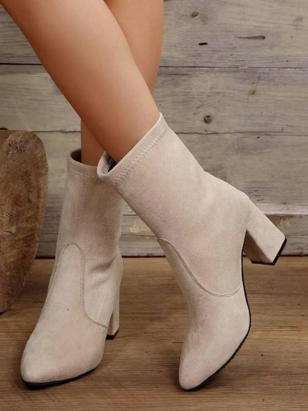 Elegant Women's High Heel Round Toe Short Boots, Comfortable Fashion Rubber Sole Shoes for Fall & Winter, Modern Plain Design