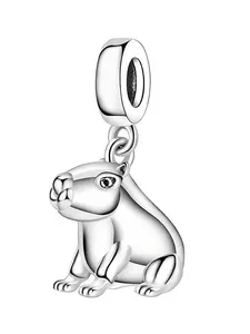 Cute Cartoon Capybara Pendant, Silver Color Copper Charm, Preppy Style Animal Pattern, Perfect Gift for Friends, All Seasons Accessory