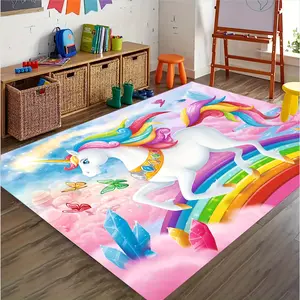 Rainbow Unicorn Rectangular Home Decorative Rug - HD Printed, Double Lock Edge, Machine Washable, Non - Slip. Ideal for Multiple Rooms, Great Birthday Gift