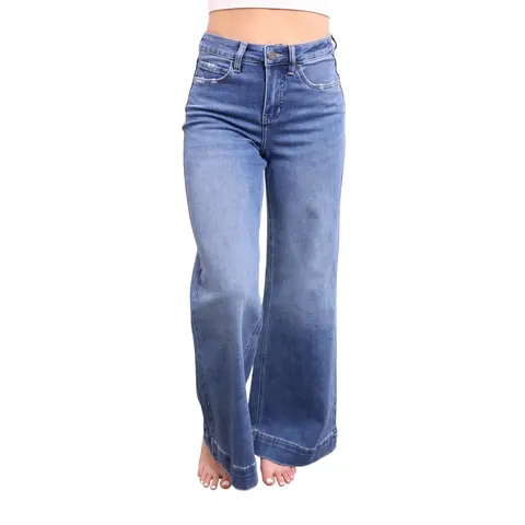 Women's Billy High-Waisted Tummy Control Extreme Wide Leg Denim Jeans - 3 Inseams, Premium Fabric Trousers, Everyday Fit Statement Bottoms