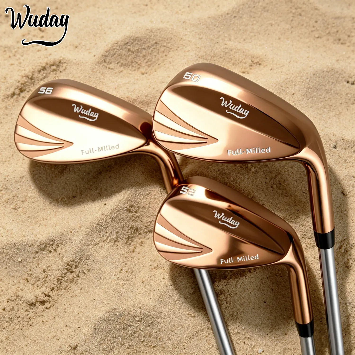 WUDAY Full-Milled Rose Gold Sand Wedge Golf Club Right-Hand, 50°/52°/56°/58°/60° Degree Lofts Stepped Steel Shaft Low CG Gap/Lob Wedge Variants Anti-Slip Rubber Grip Stainless Steel Construction