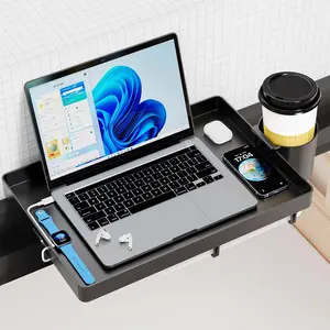 Bedside Shelf, Bunk Bed Table Shelf for Top Bunk, Black Clip On Nightstand with Removable Cup Holder&Power Strip Holder,Bunk Bed Tray for Dorm Bed&Loft Bed,College Dorm Room Essential( Version)