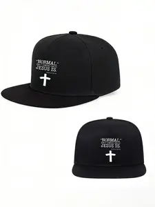Men's Fashion Classic Baseball Cap with Jesus and Cross Pattern, Adjustable Buckle, Flat Brim, Street Style, Casual Wear, Spring Summer