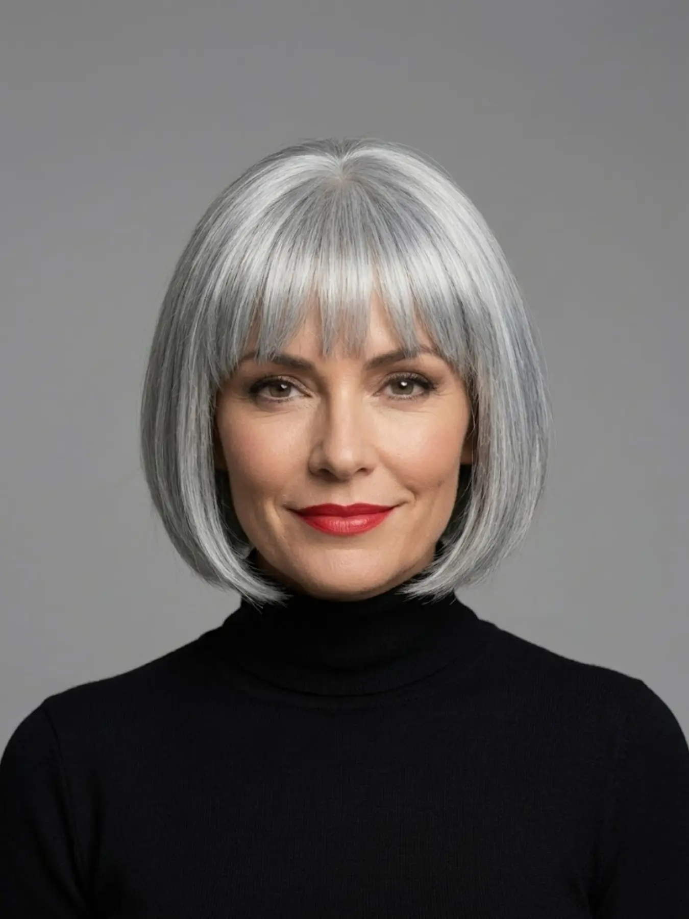 Elegant Silver Color Short Bob Wig with Bangs, Natural Realistic Synthetic Hair, Perfect Mother's Day Gift, Daily & Party Wear