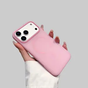 HENKEY-iPhone 17 Pro Max 16 Pro Magnetic (not strong) Defender 2 In 1 Dual Layer Jelly Soft Matte Clear Silicone + Candy Color-Blocking PC Hybrid Magsafe Wireless Charging Case Frosted Shockproof Bumper Luxury Back Cover