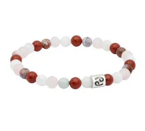 Cancer Zodiac Elastic Bracelet - 6mm Beads Red Jasper, Moonstone, Rose Quartz, Ocean Jasper