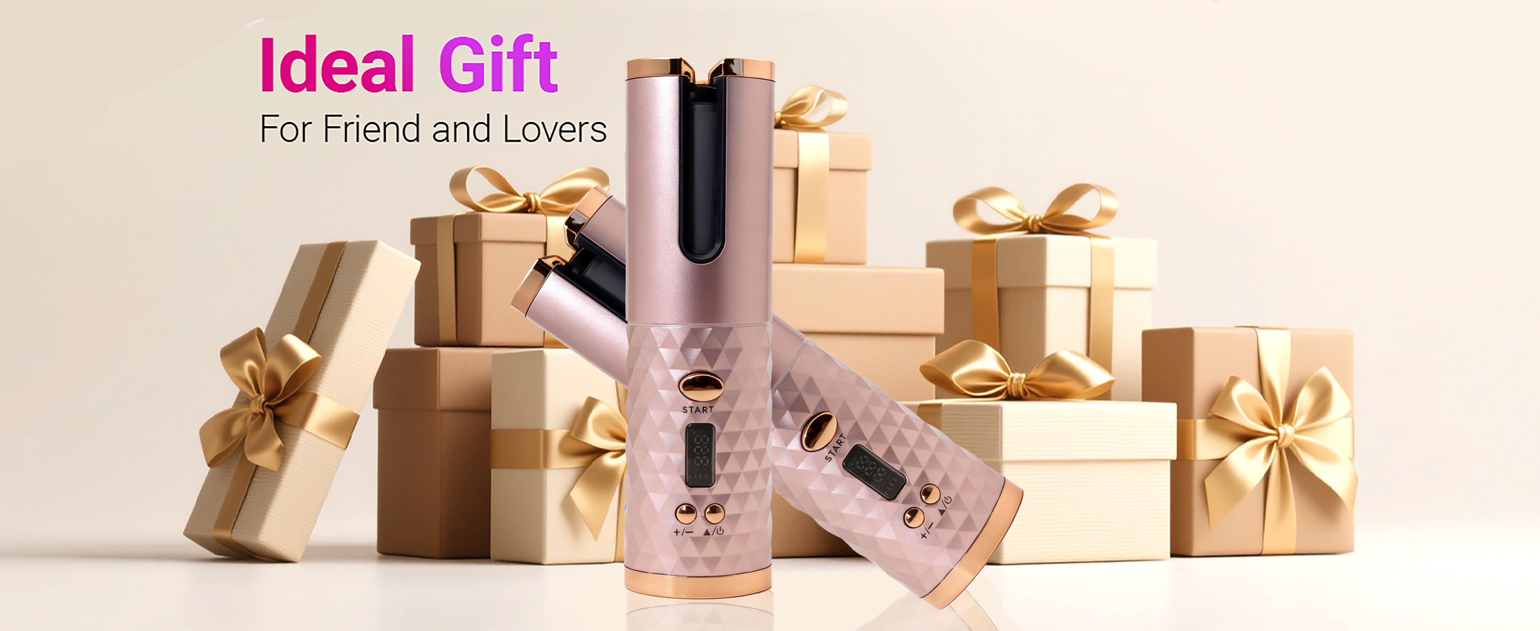 Automatic Curling Iron, Hair Curling Iron for Hair Styling, Cordless Automatic Hair Curler, with 6 Temperature Settings and Timers, Auto Shut-Off, Fast Heating, Rechargeable Cordless Hair Curler 1 (Champagne gold)