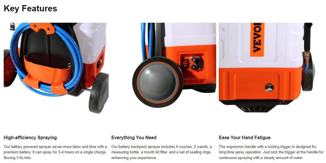 VEVOR Battery Powered Backpack Sprayer with Cart, 0-94 PSI Adjustable Pressure, 4 Gallon Tank on Wheels, with 8 Nozzles and 2 Wands, 12V 7.2Ah Battery, Wide Mouth Lid for Weeding, Spraying, Cleaning