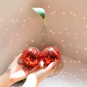 1pc Cherry Disco Ball Decor, Double Mirror Ball Cherry Decor For DJ Club Stage Bar Party Wedding Holiday Decoration Home Decor (Double Cherry-10cm, Red Silvery) Ornaments Christmas