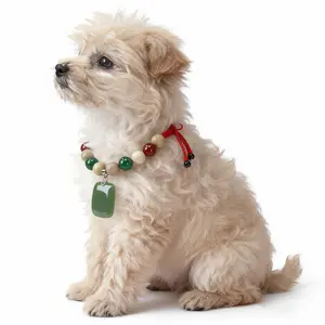 Summer Mosquito Repellent Dog Necklace & Matching Owner Bracelet Set | Natural Camphor Wood Beaded Collar with Green Pendant | Family Style Pet & Human Matching Jewelry for Small Dogs
