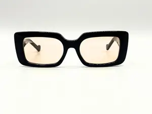 Sunset 238 Black Eyeglasses with Soft Rectangle Design and Amber-Tinted Lenses