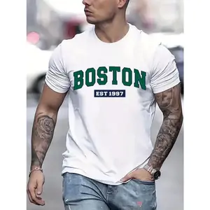 Boston Letter Graphic Tee Unisex Top Vintage Varsity Style Crewneck Short Sleeve Soft Cotton Casual Streetwear Everyday Outfit