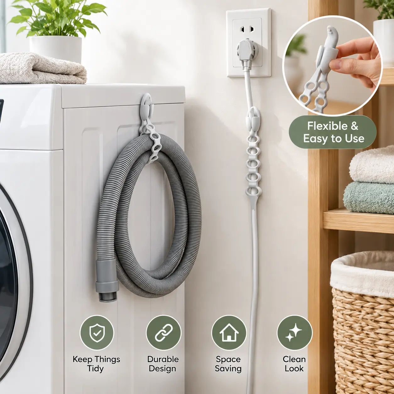 3 Counts, Silicone Cable Ties, High Elastic Reusable Self-adhesive Cord Organizer Straps for Winding and Organizing Cords, Data Wires, Hoses in Daily Home Scenes