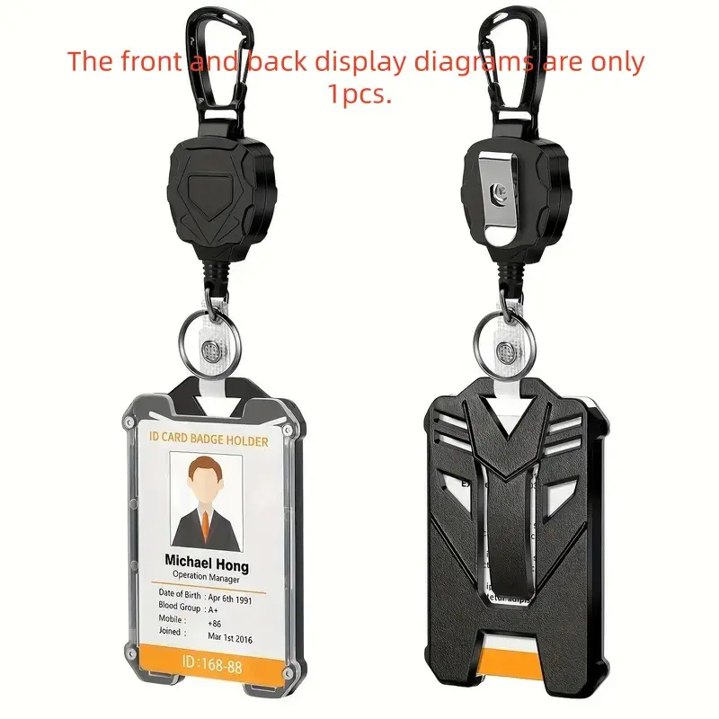 Men's Tactical ABS ID Card Holder, ID Badge Holder, Retractable Badge Reel, Vertical Slot, Key Chain Accessory, Anti-Theft Portable Clip