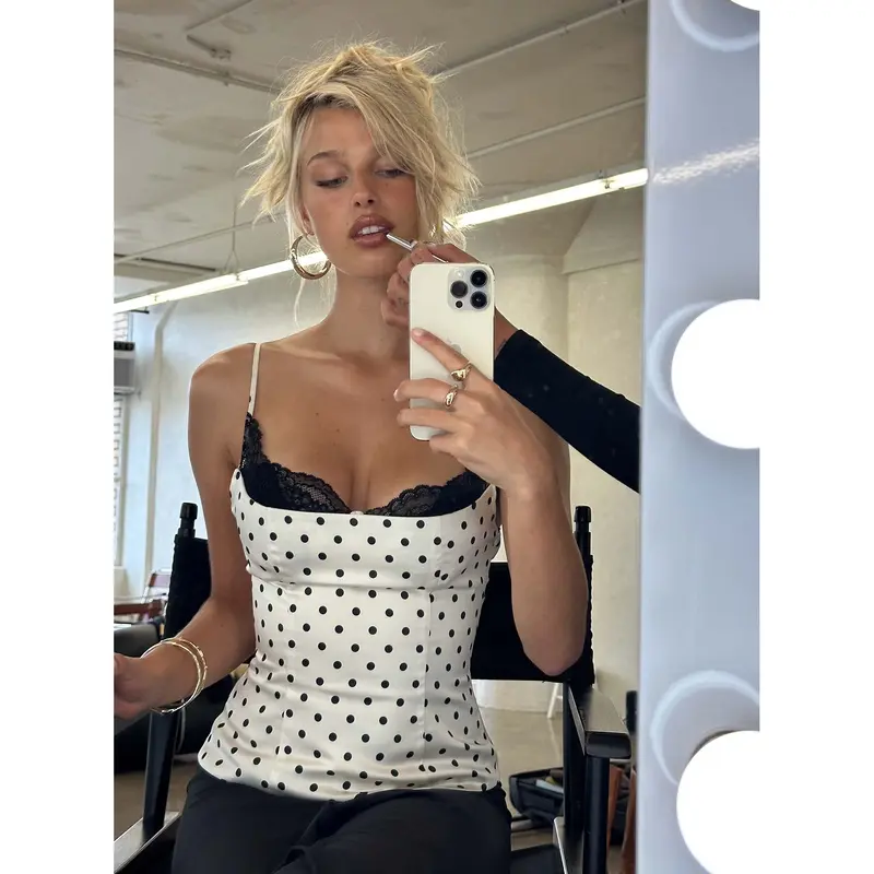 Renaissance Corset Lace Top White Polka Dot