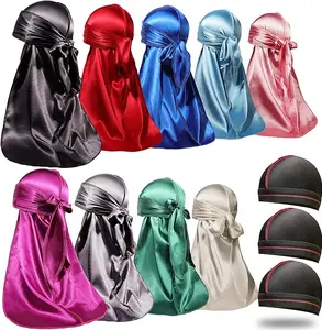 12Pcs Silk Multi-Color Durags for Men & Women, Spring 2024 Pack, Satin Breathable Durag for 360 Waves, Long Tail, Wide Straps, Washable & Durable