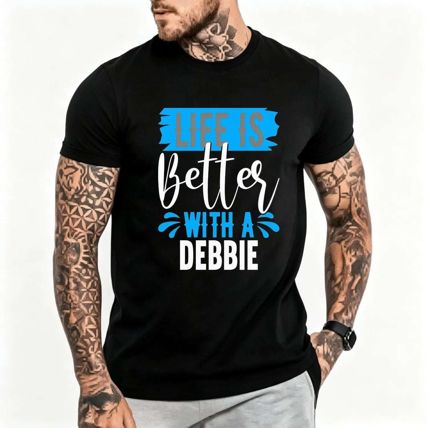 Men's Debbie Graphic T-Shirt - Menswear Short-Sleeve Round Neck Tops, Vintage Retro Inspired Casual Everyday Wear, Gift-Ready, Shortsleeve