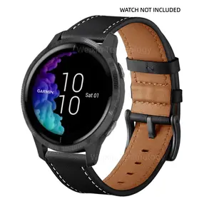 Leather strap suitable for Garmin Venu/Venu Sq/Vivoactive 3 strap 20mm leather strap replacement strap unisex suitable for Garmin Venu Sq, Vivoactive 3 Music, Forerunner 645/245 Music black and brown versions