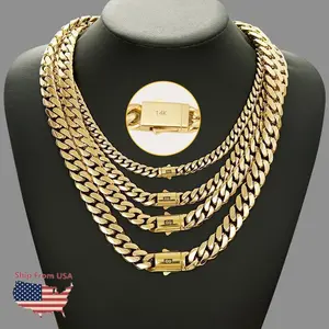 14-Vacuum Gold Plated Black S Hip Hop Cuban Links Necklace - Long Chain & Link Jewelry, Monaco Mexico Micro Chains, Unisex Fashion Accessory, Valentine Birthday Gift for Him/Husband/Boyfriend,summervibes